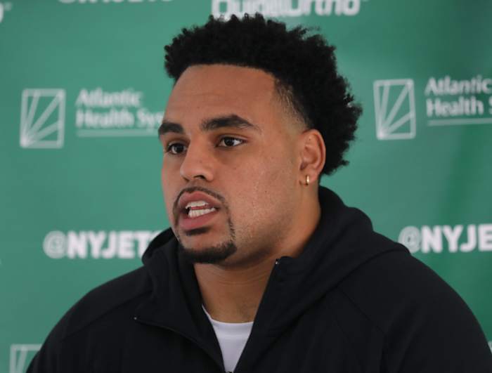 OL Alijah Vera-Tucker speaks at Jets' Training Camp